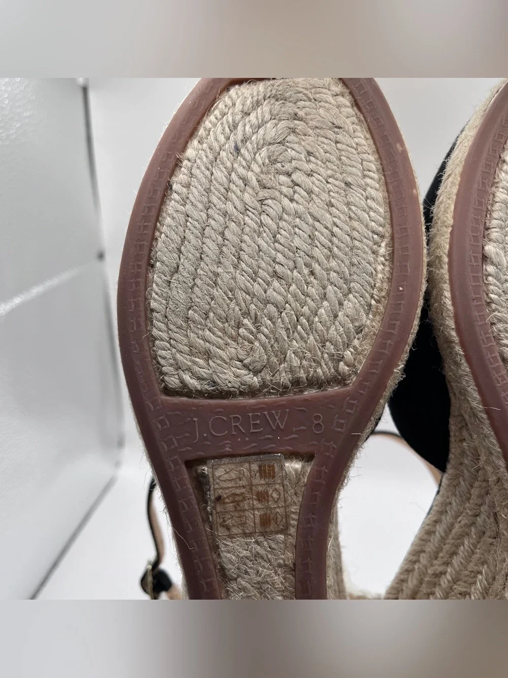 J.Crew Ankle-strap espadrille wedges black size 8
